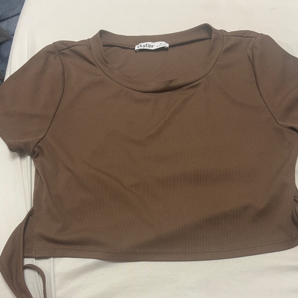 Trendy Brown Ribbed Crop Top